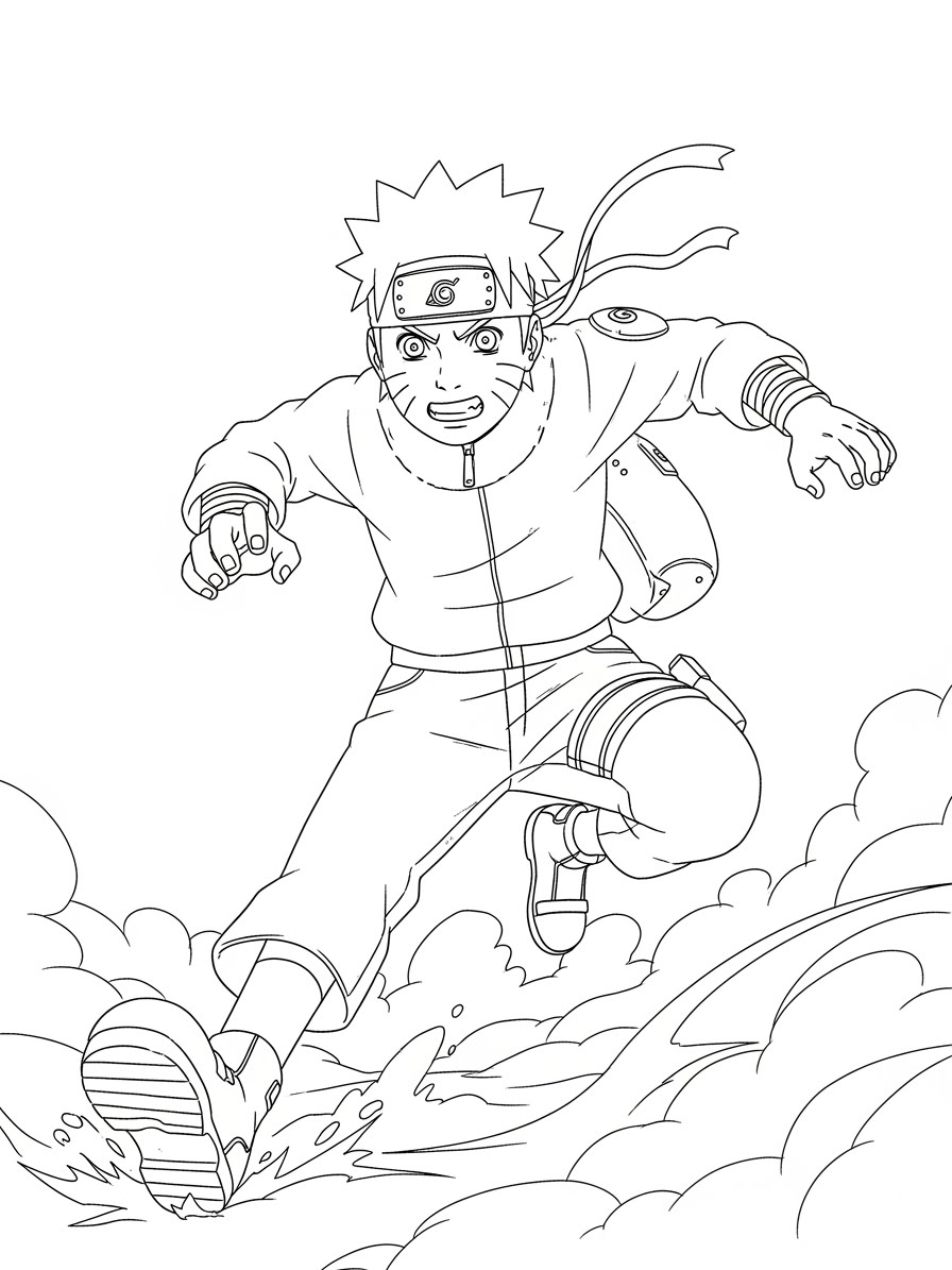Desenho do Naruto correndo em alta velocidade para colorir