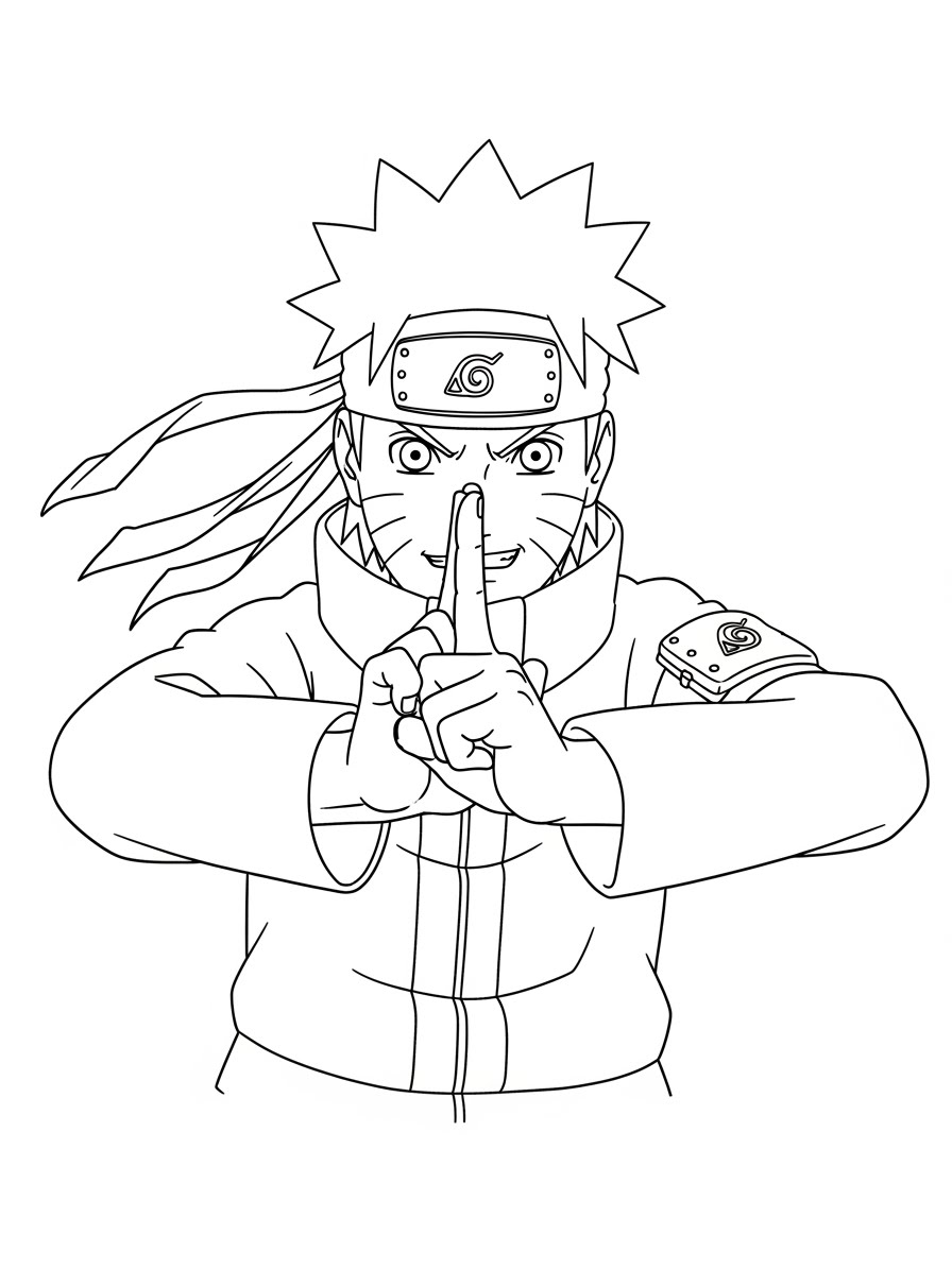Desenho do Naruto fazendo sinal de silêncio para colorir