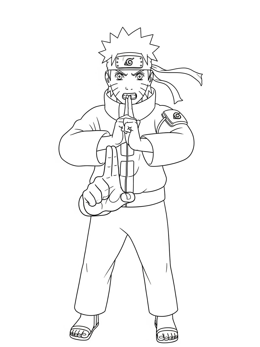 Desenho do Naruto fazendo jutsu para colorir
