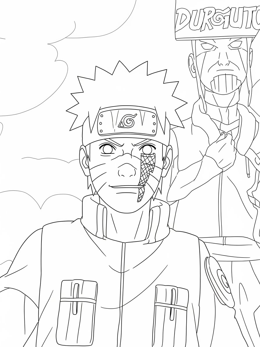 Desenho do Naruto com roupa de ninja para colorir