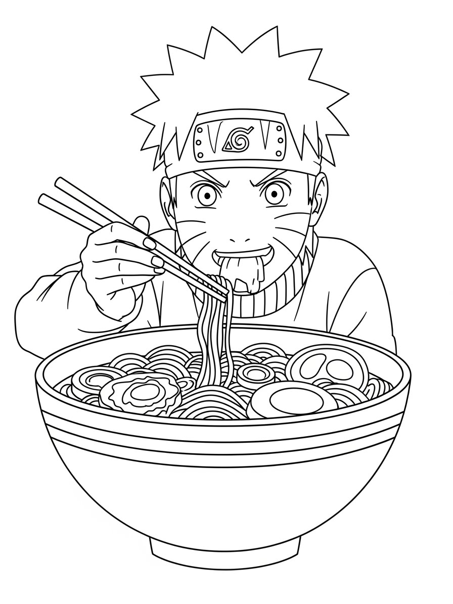 Desenho do Naruto comendo ramen a lápis para colorir