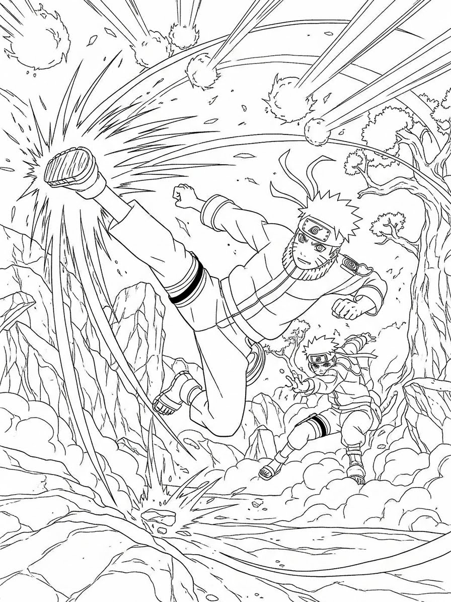 Desenho do Naruto lutando contra um inimigo para colorir