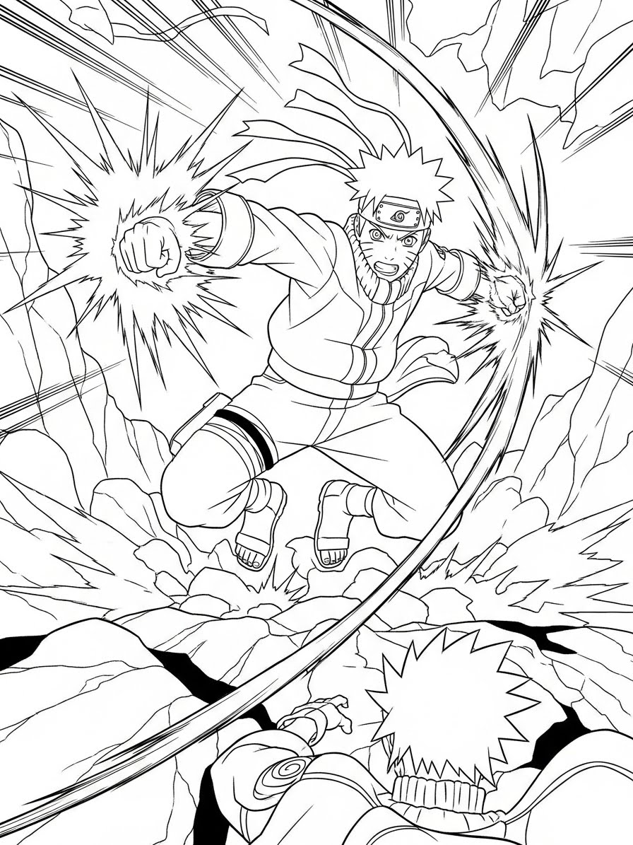 Desenho do Naruto usando sua técnica de ataque para colorir