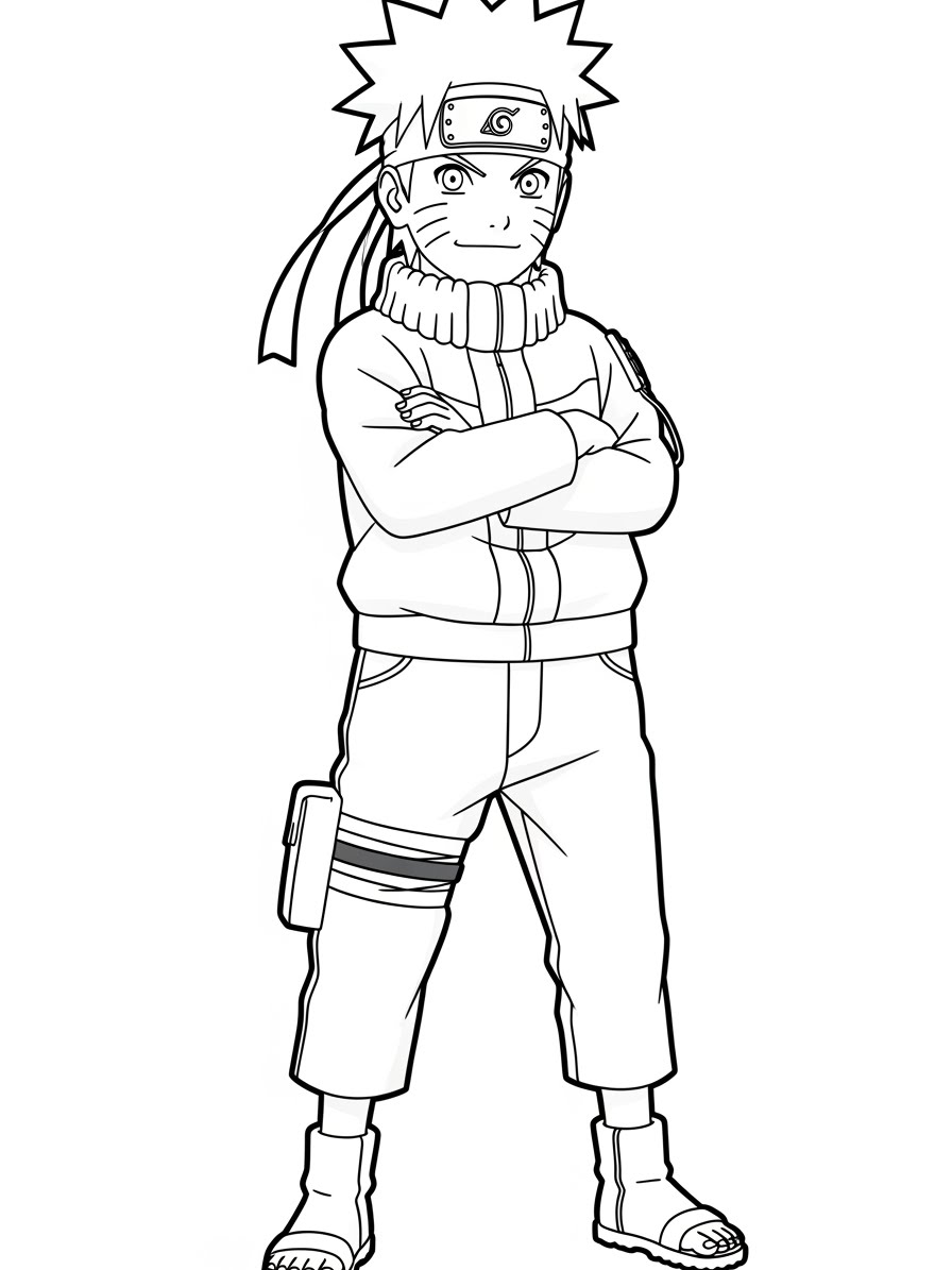 Desenho do Naruto com roupas de inverno para colorir