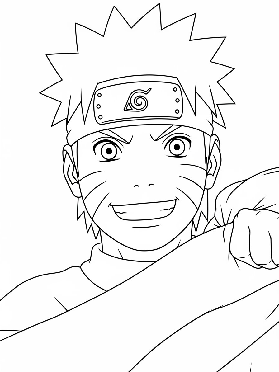 Desenho do Naruto sorrindo e fazendo pose para colorir