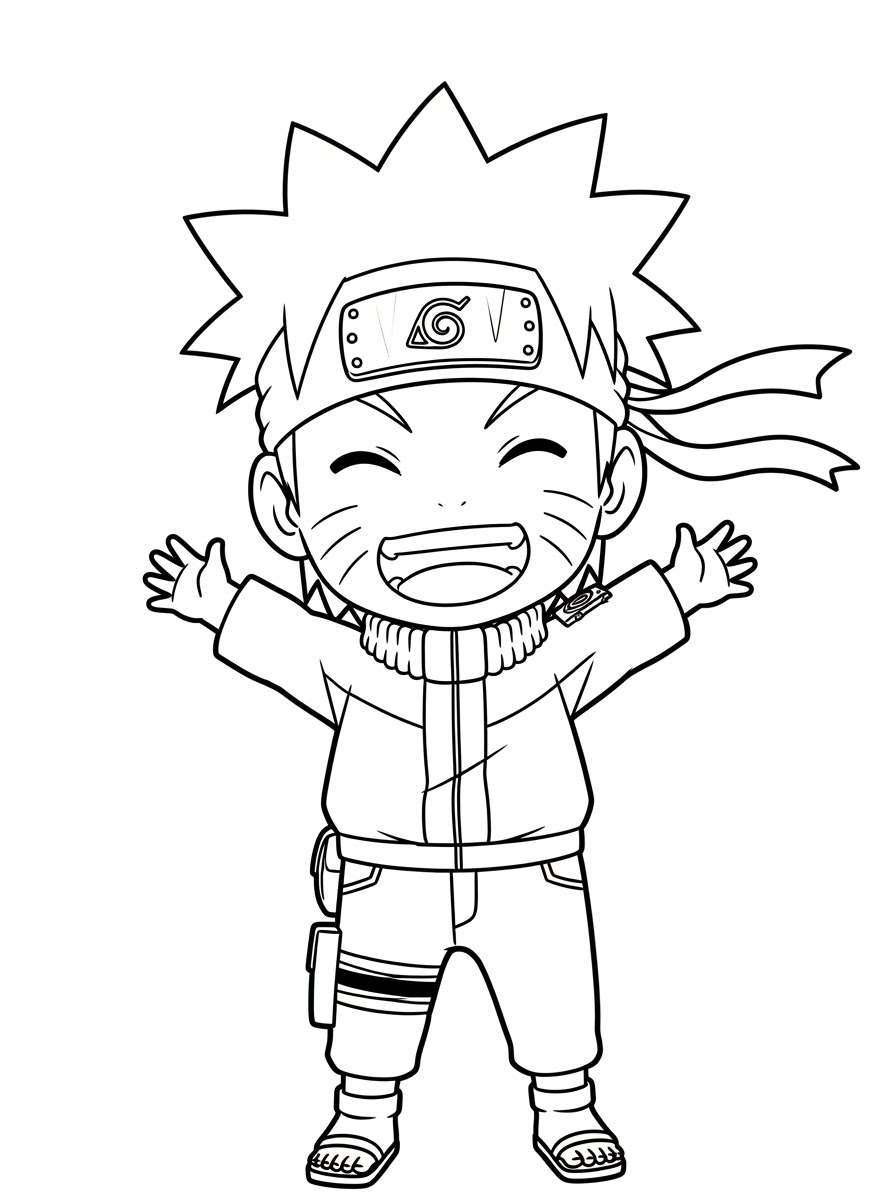 Desenho do Naruto feliz com braços abertos para colorir