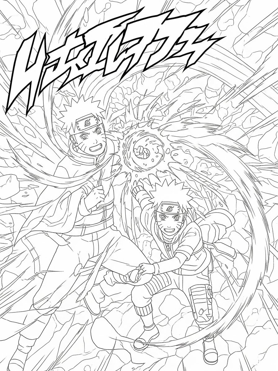 Desenho do Naruto e Sasuke lutando para colorir