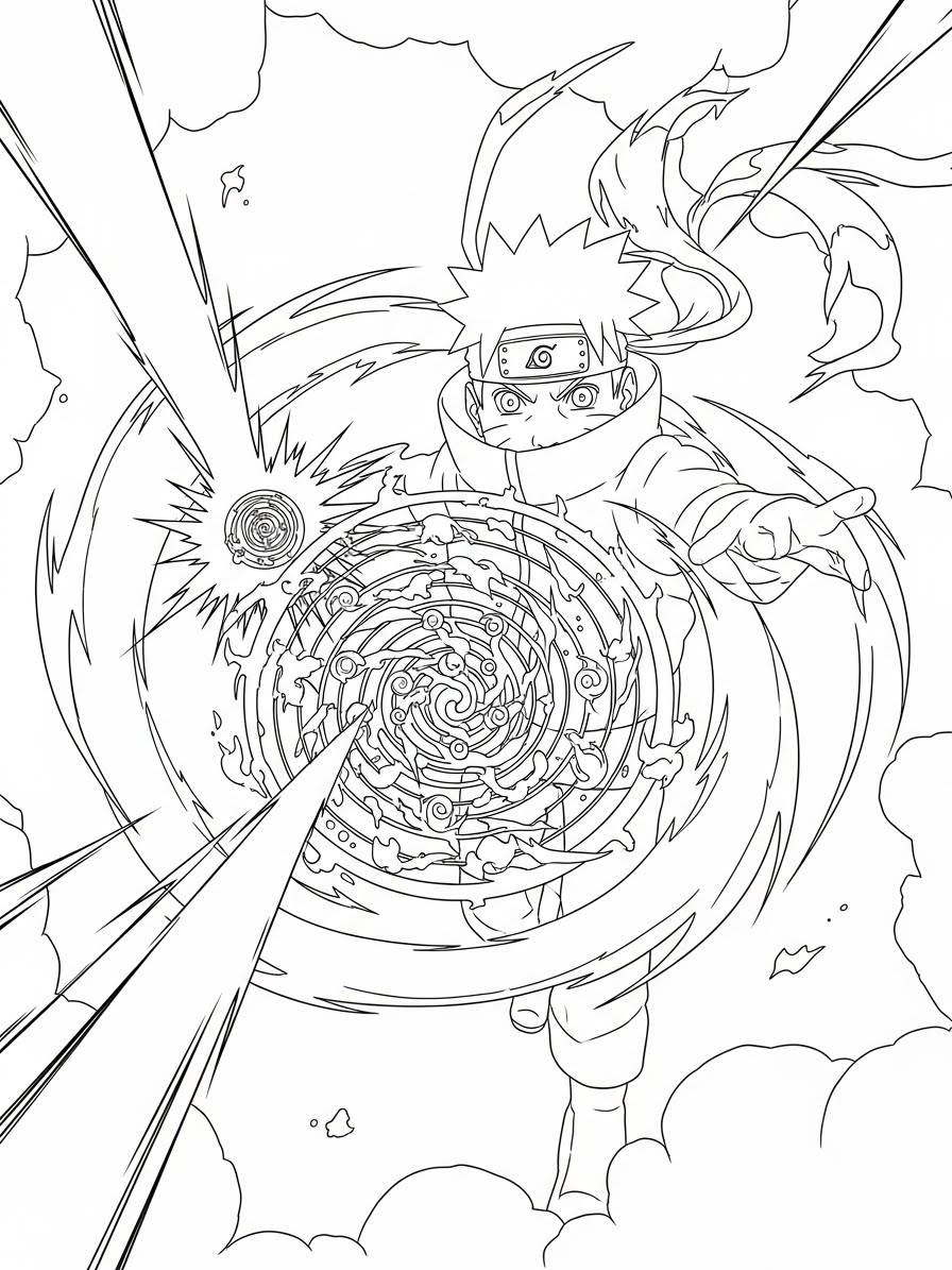 Desenho do Naruto lançando um jutsu para colorir
