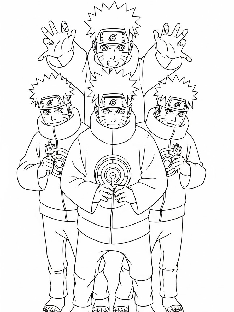 Desenho do Naruto em várias poses para colorir