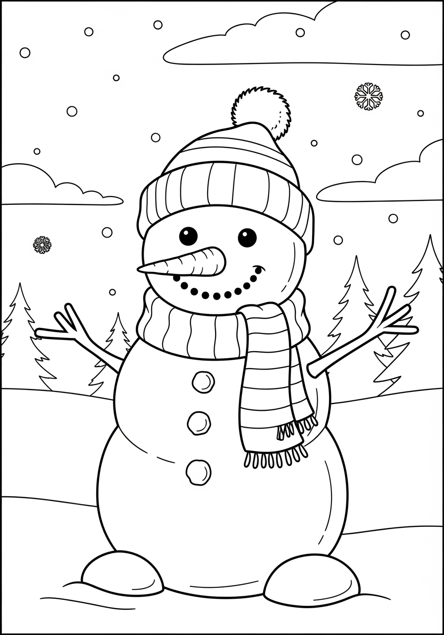 Desenho de Natal com Boneco de Neve para colorir