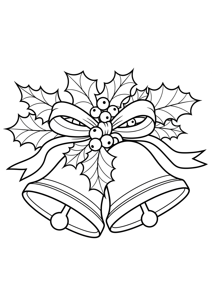 Desenho de Natal com Sinos e Folhas para colorir