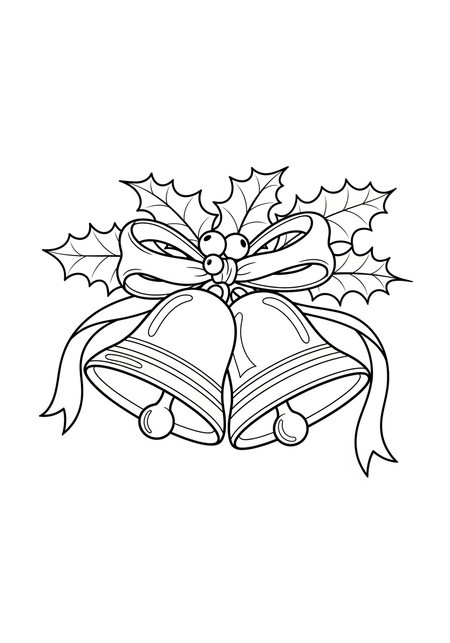 Desenho de Natal com sinos e folhas para colorir