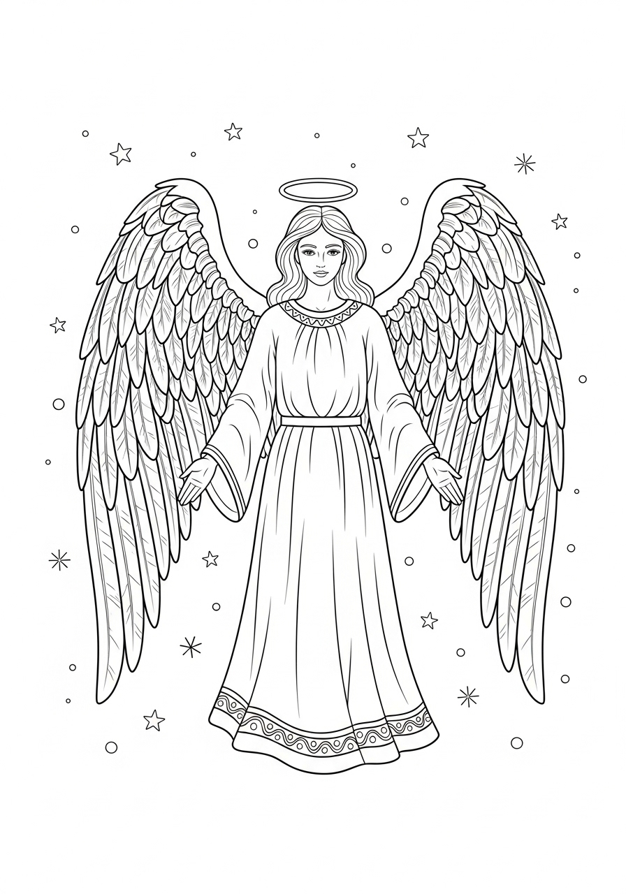 Desenho de Natal com anjo para colorir