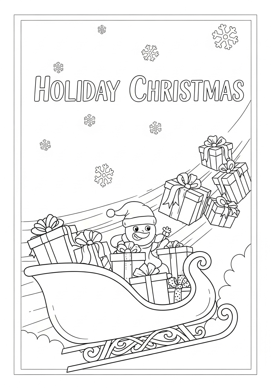 Desenho de Natal com trenó e presente para colorir