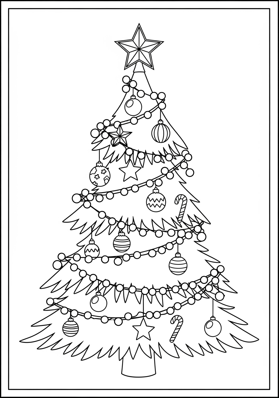 Desenho de Natal com árvore decorada para colorir