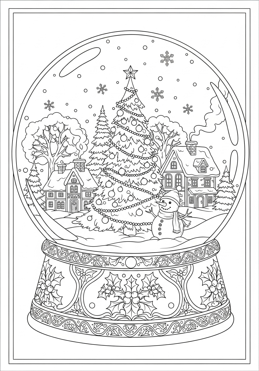 Desenho de Natal com neve e pinheiro para colorir