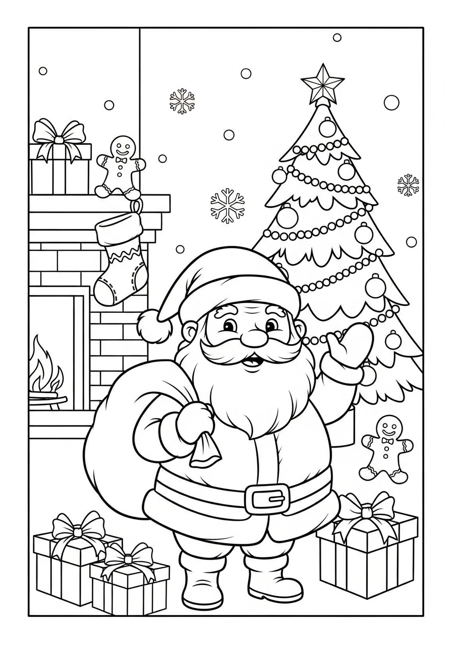 Desenho de Natal com Papai Noel para colorir