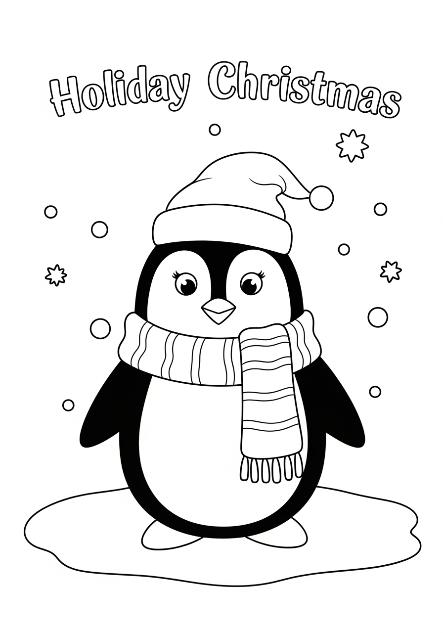 Desenho de Natal de Pinguim fofinho para colorir