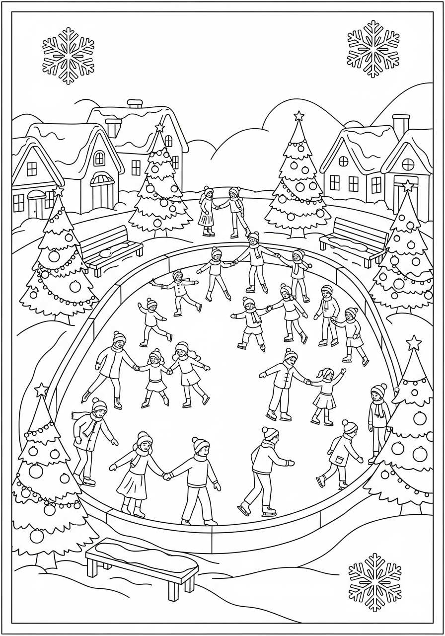 Desenho de Natal com pista de patinação para colorir