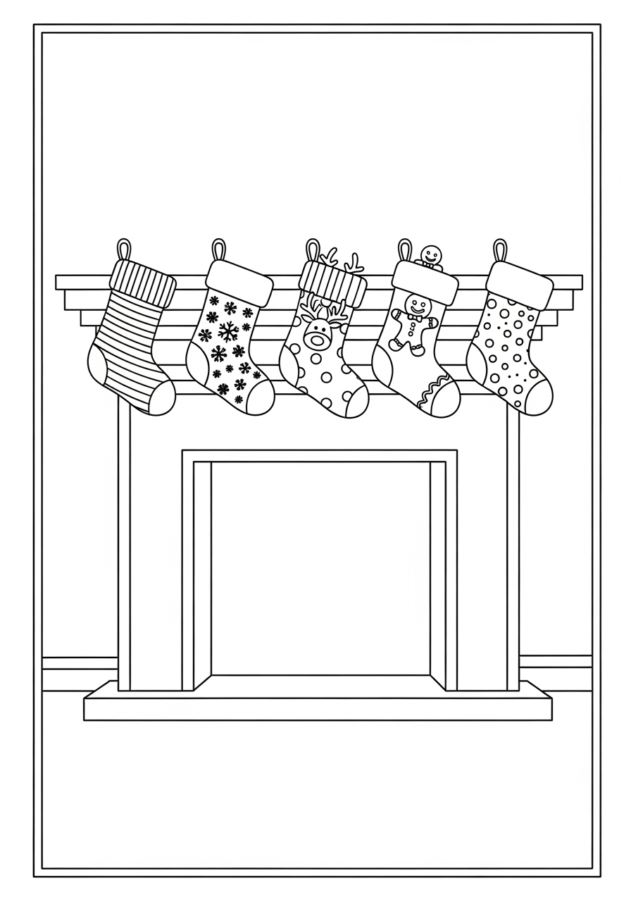 Desenho de Natal com meias penduradas para colorir
