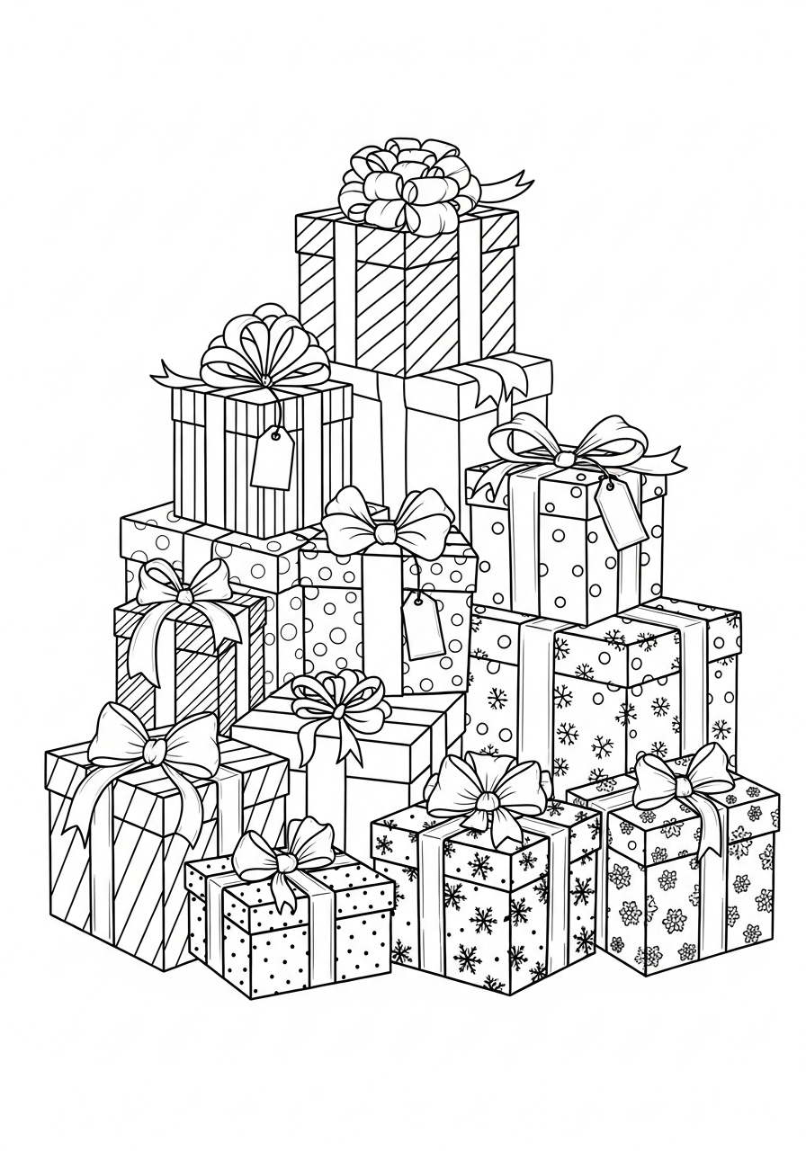 Desenho de Natal com Presentes empilhados para colorir