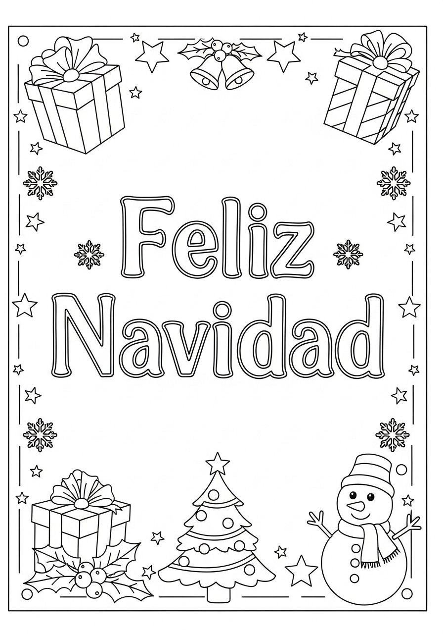 Desenho de Natal com neve e presentes para colorir