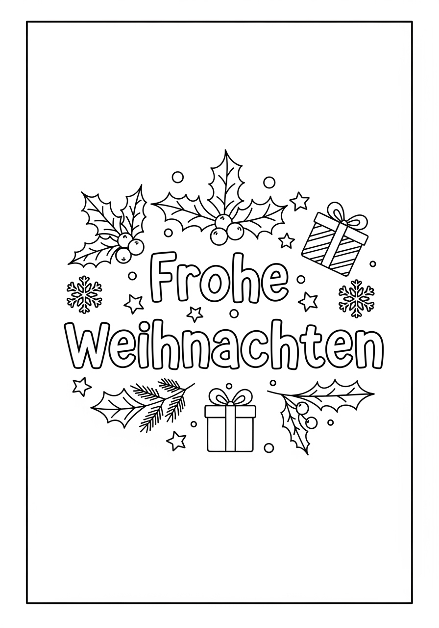 Desenho de Natal com presentes e folhas para colorir