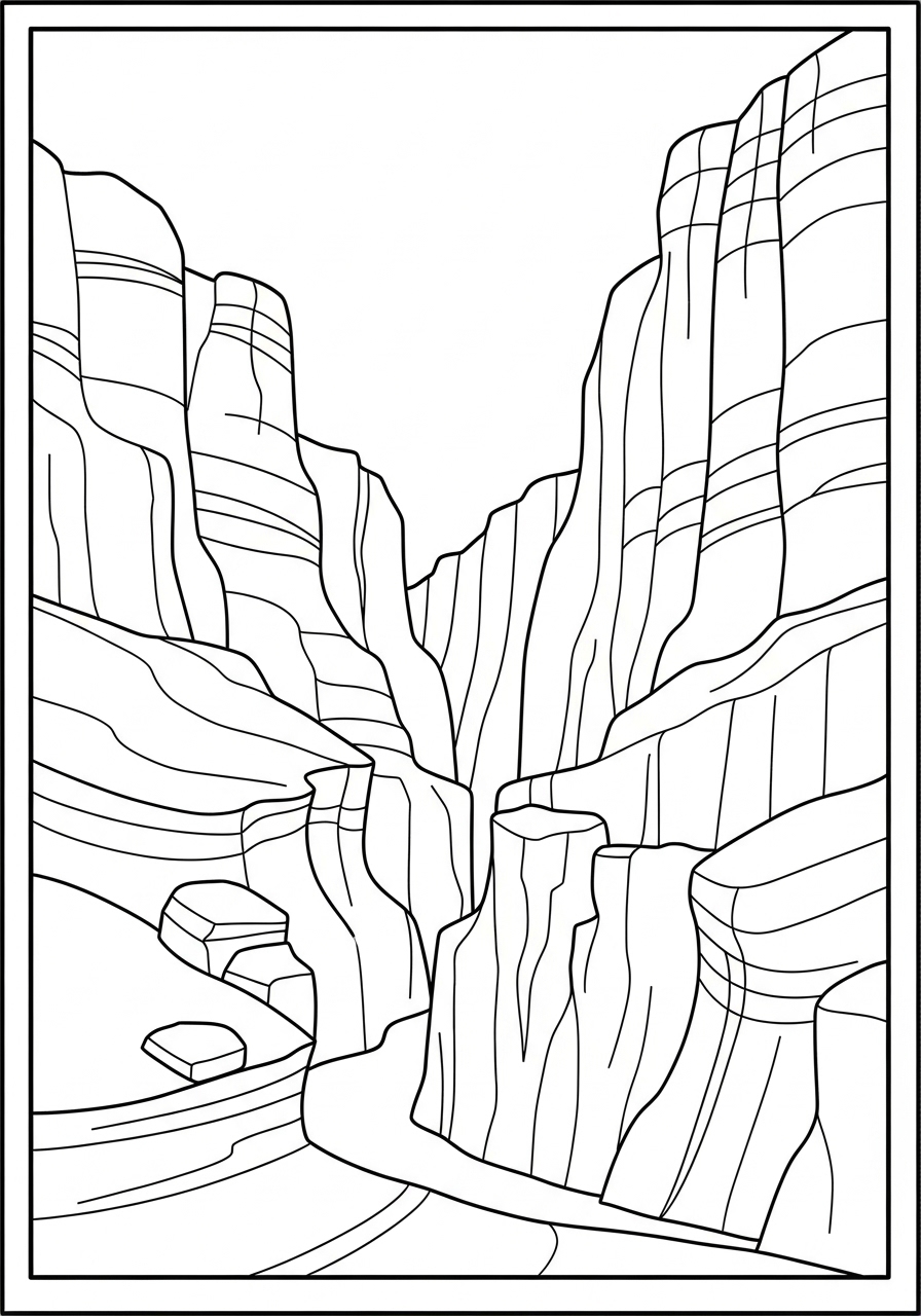 Desenho de montanhas e cânions para colorir