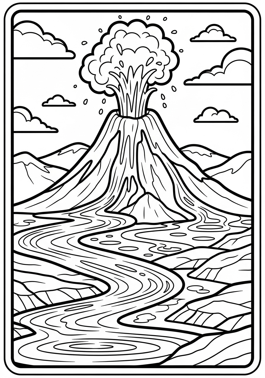 Desenho de um vulcão em erupção para colorir