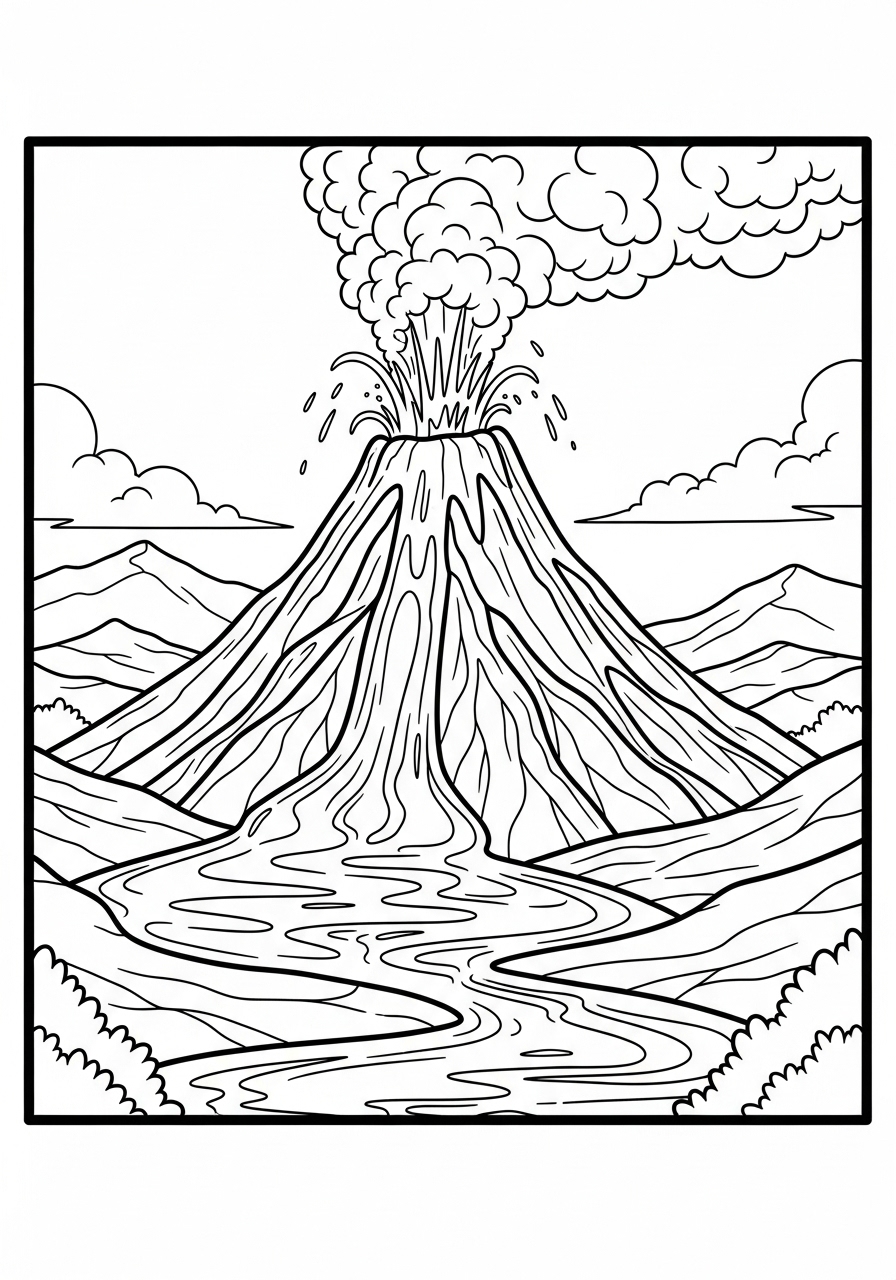 Desenho de um vulcão em erupção para colorir