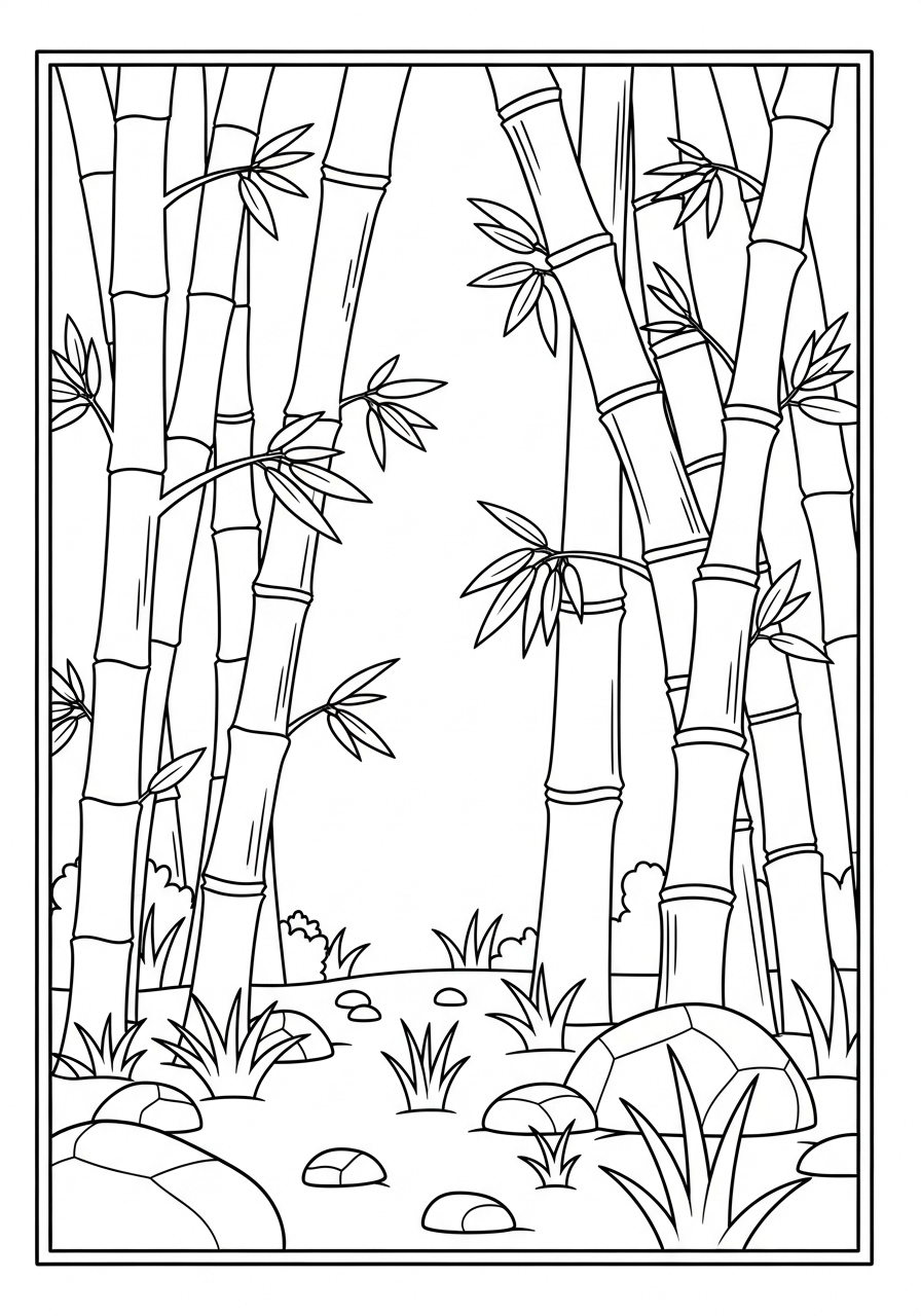 Desenho de Bambus e Pedras para colorir