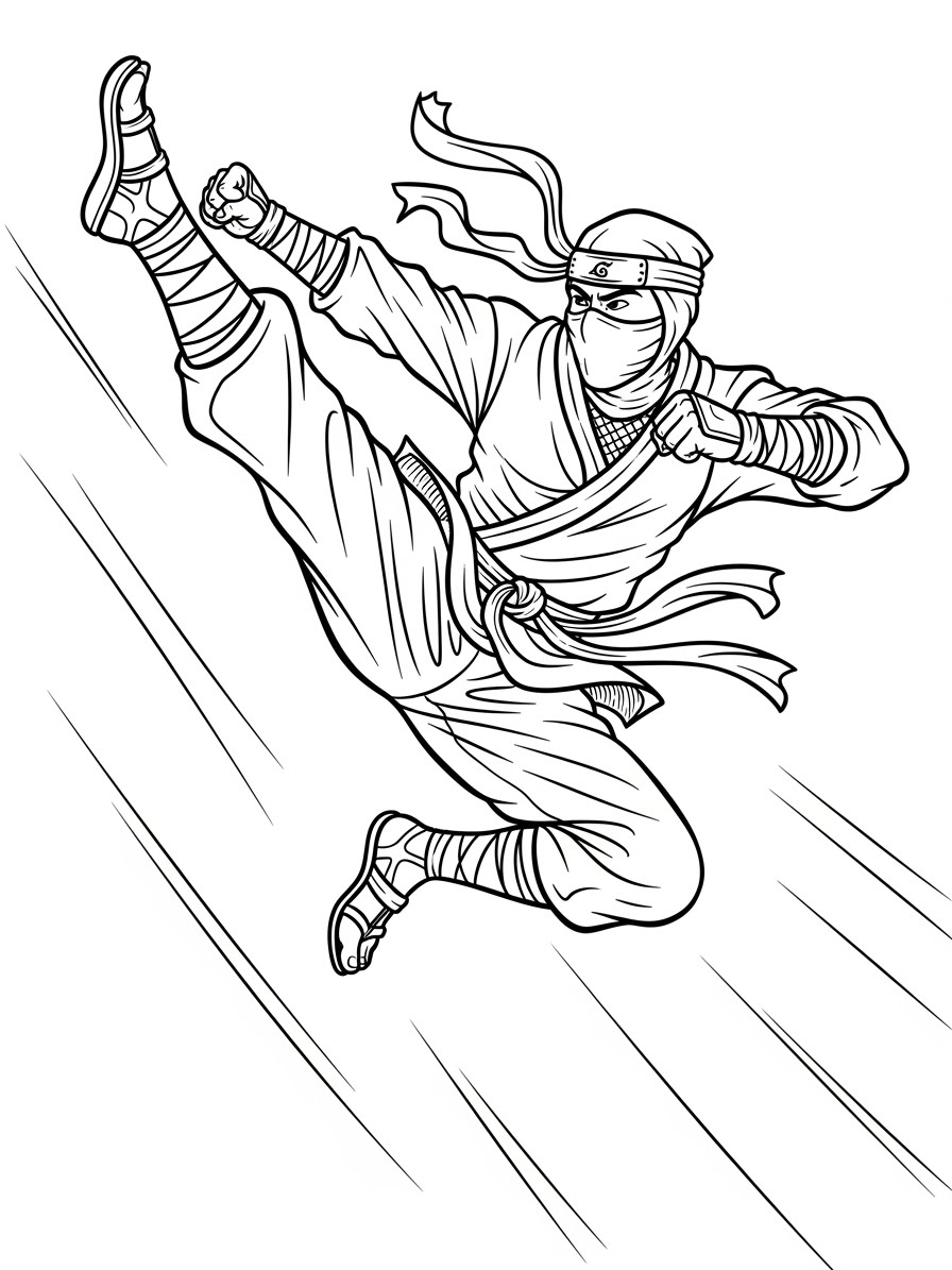 Desenho de Ninja em ação para colorir
