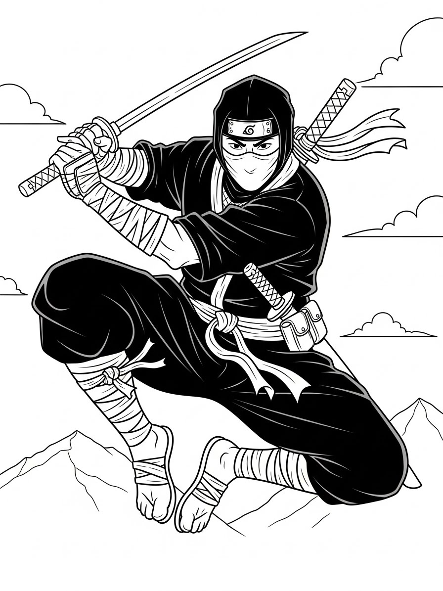 Desenho de Ninja realista para colorir