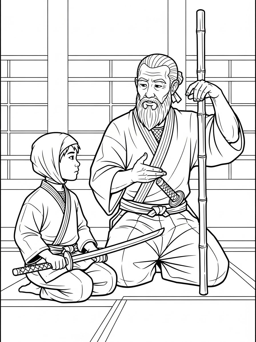 Desenho de Ninja treinando para colorir