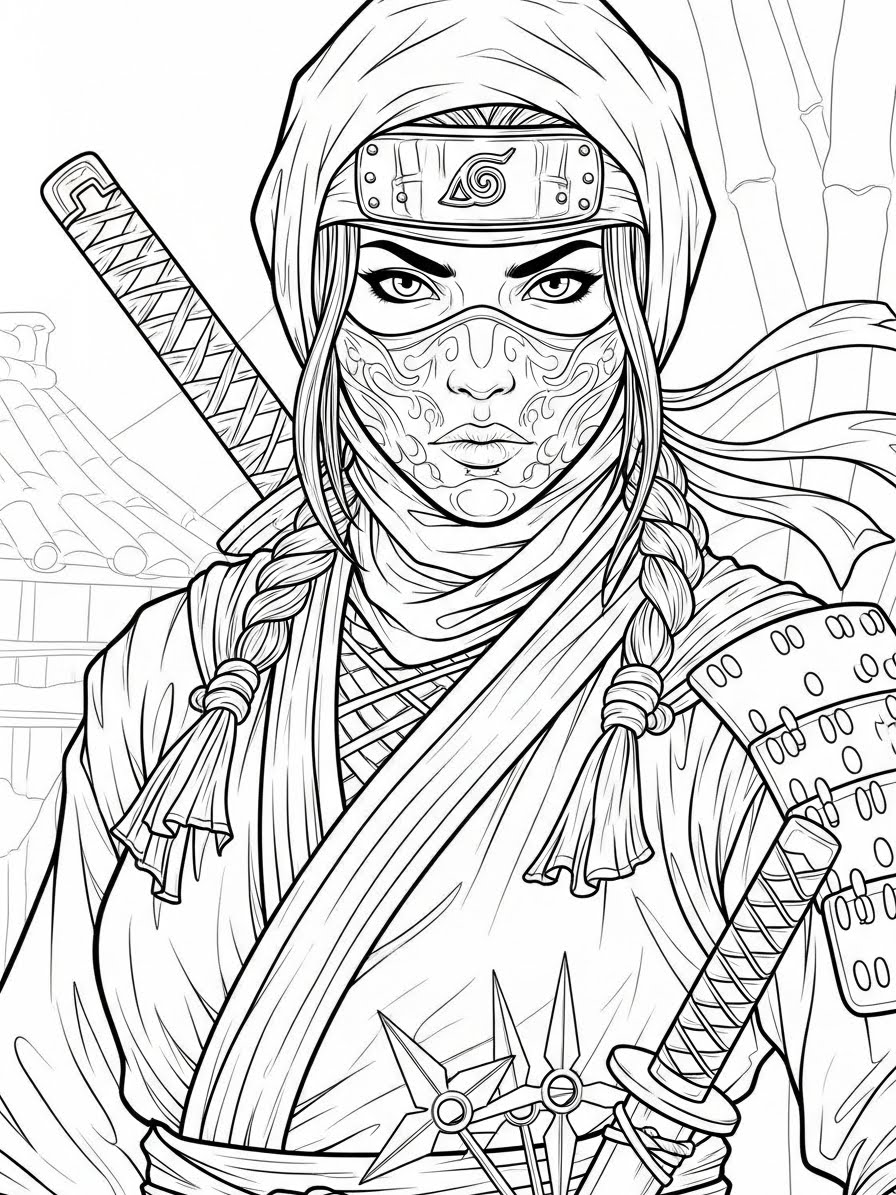 Desenho de Ninja realista para colorir