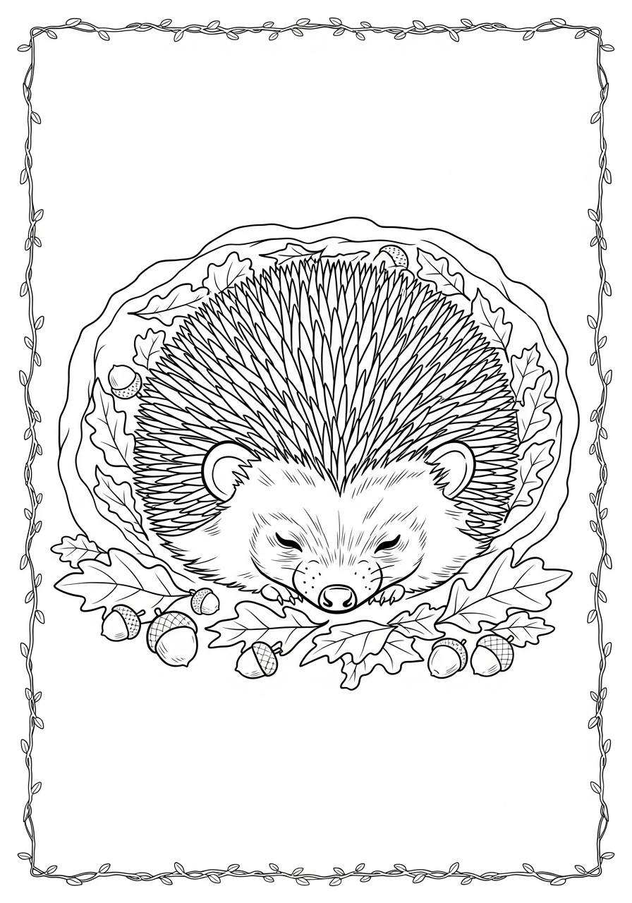 Desenho de Ouriço Realista em repouso para colorir