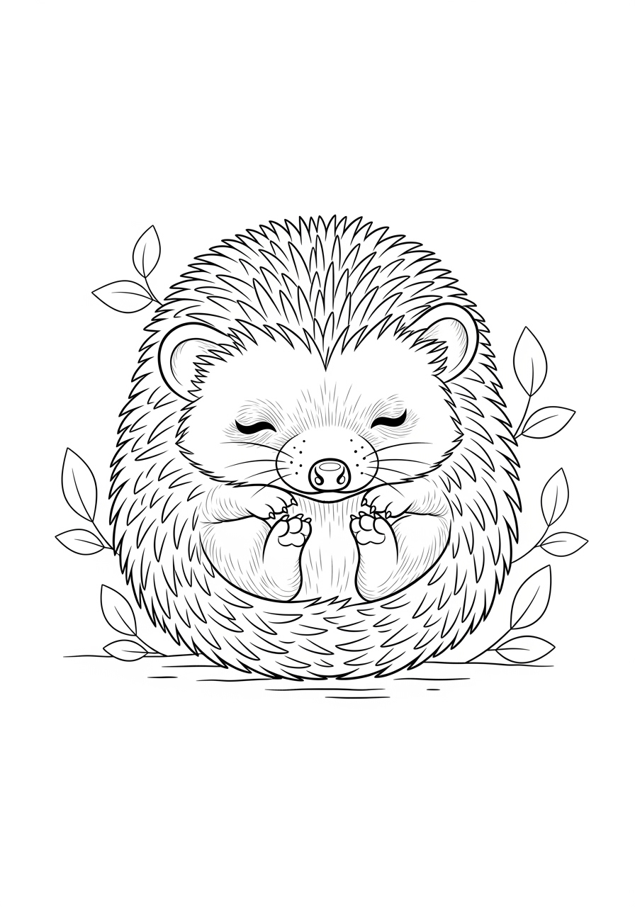 Desenho de Ouriço Fofo dormindo para colorir