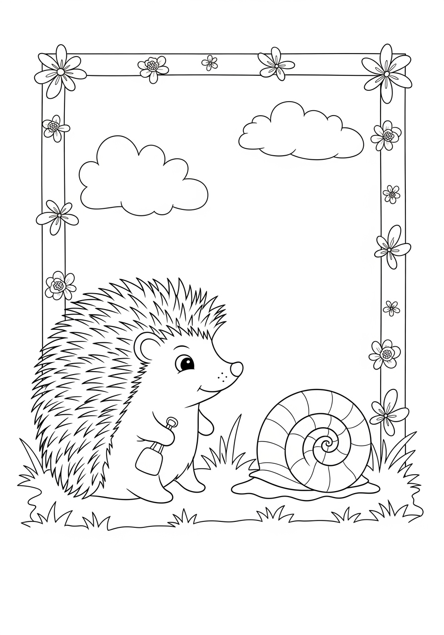 Desenho de Ouriço Realista com Caracol para colorir