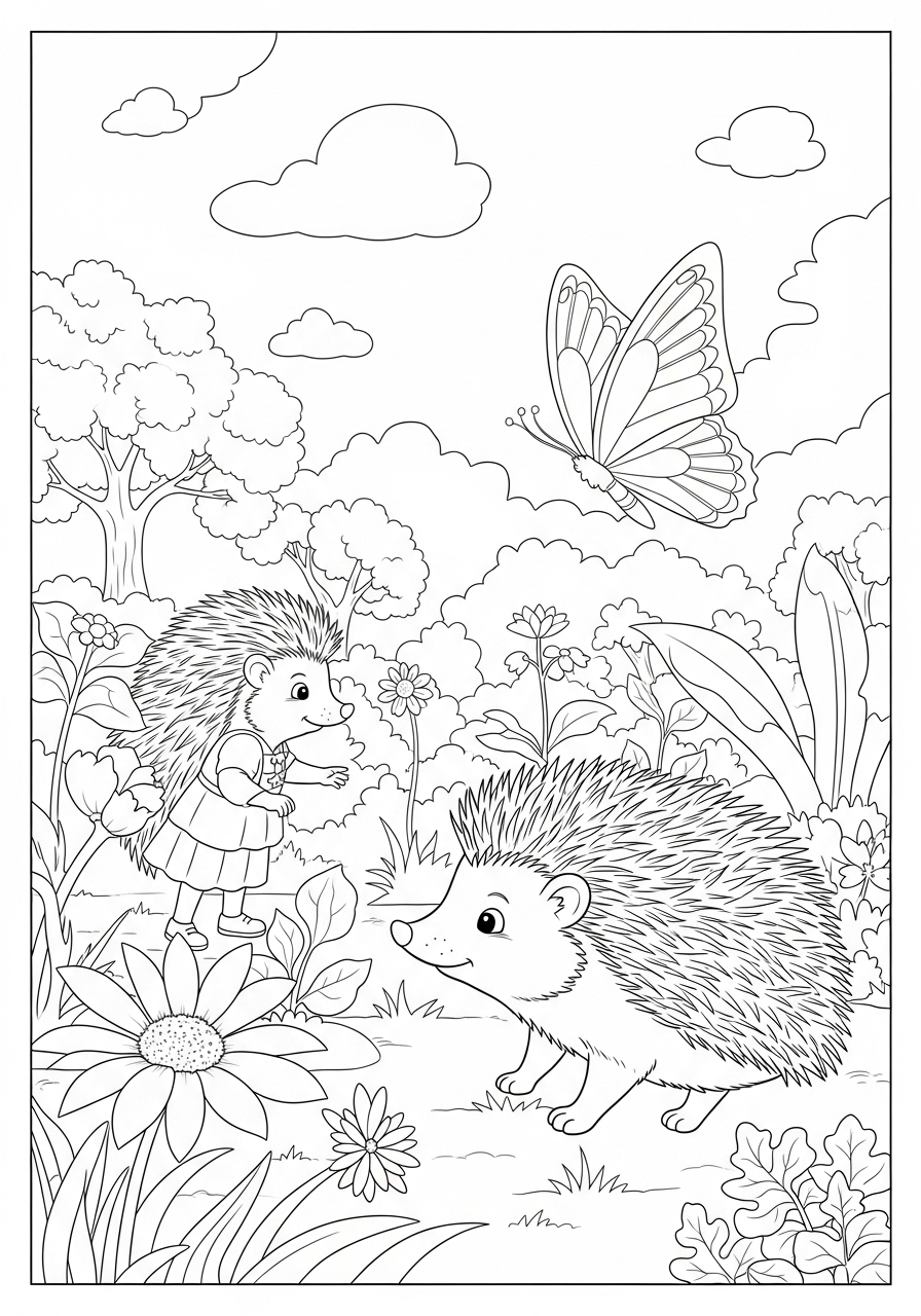 Desenho de Ouriço Realista em um cenário natural para colorir