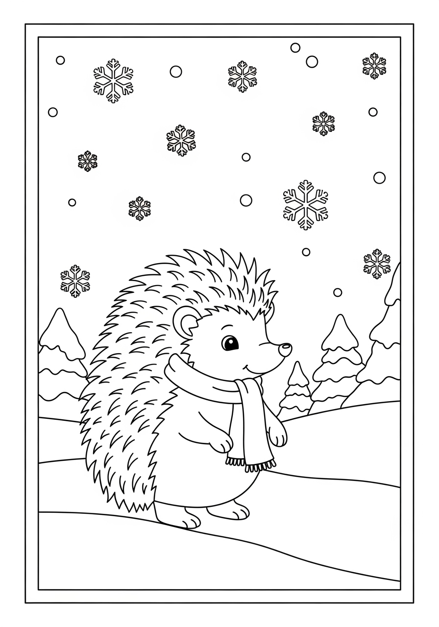 Desenho de Ouriço Feliz com Cachecol para colorir