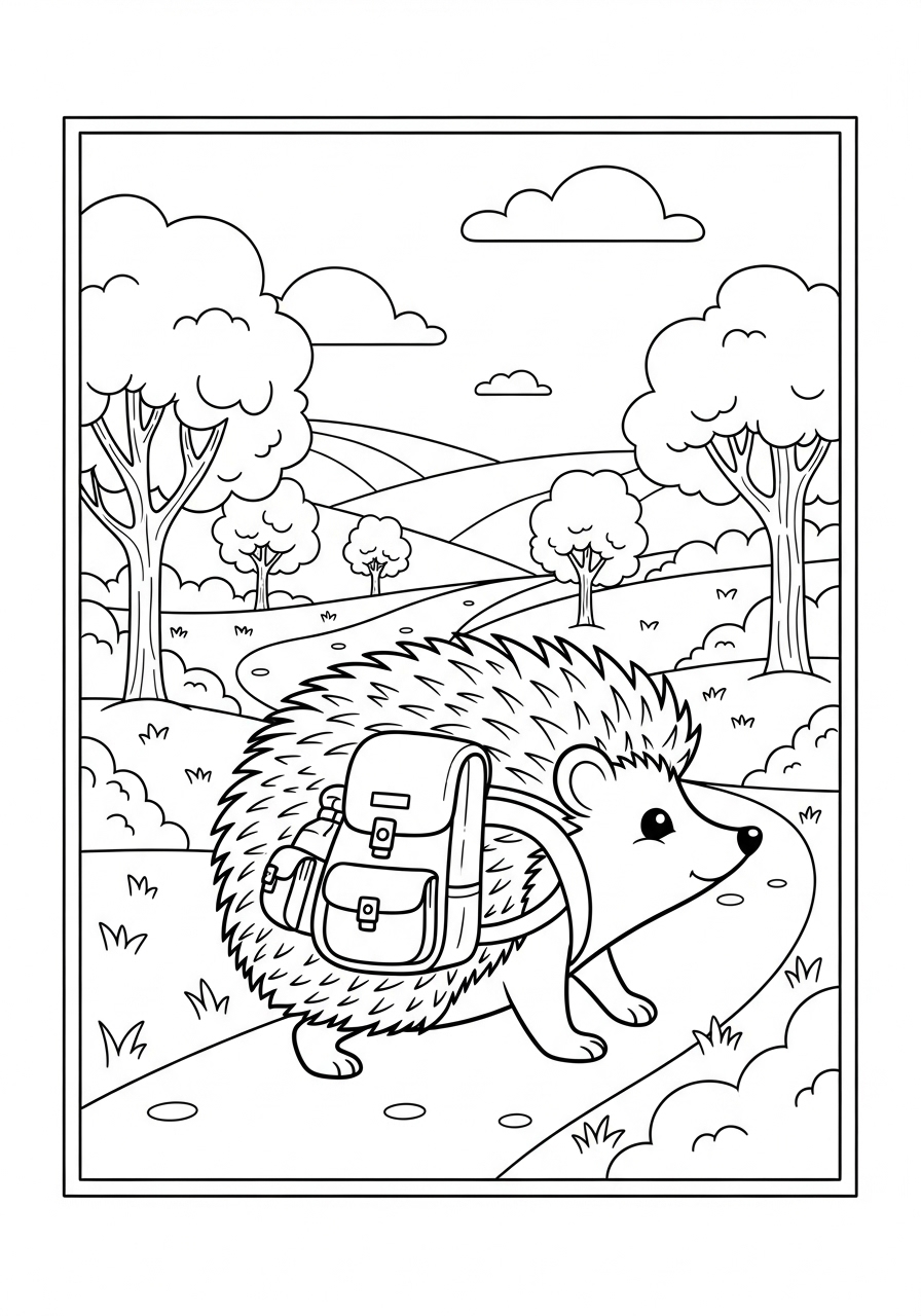 Desenho de Ouriço Caminhante com Mochila para colorir
