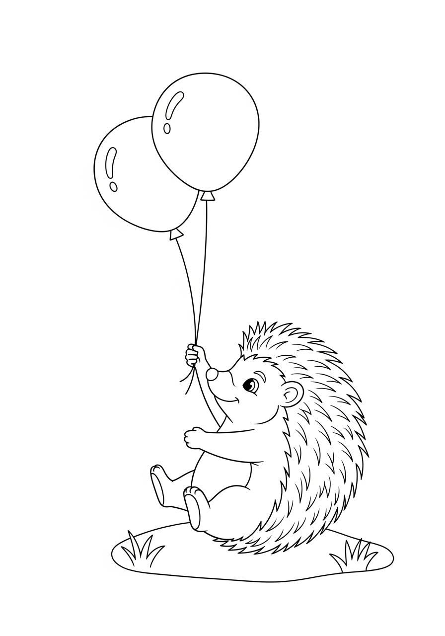 Desenho de Ouriço segurando balões para colorir