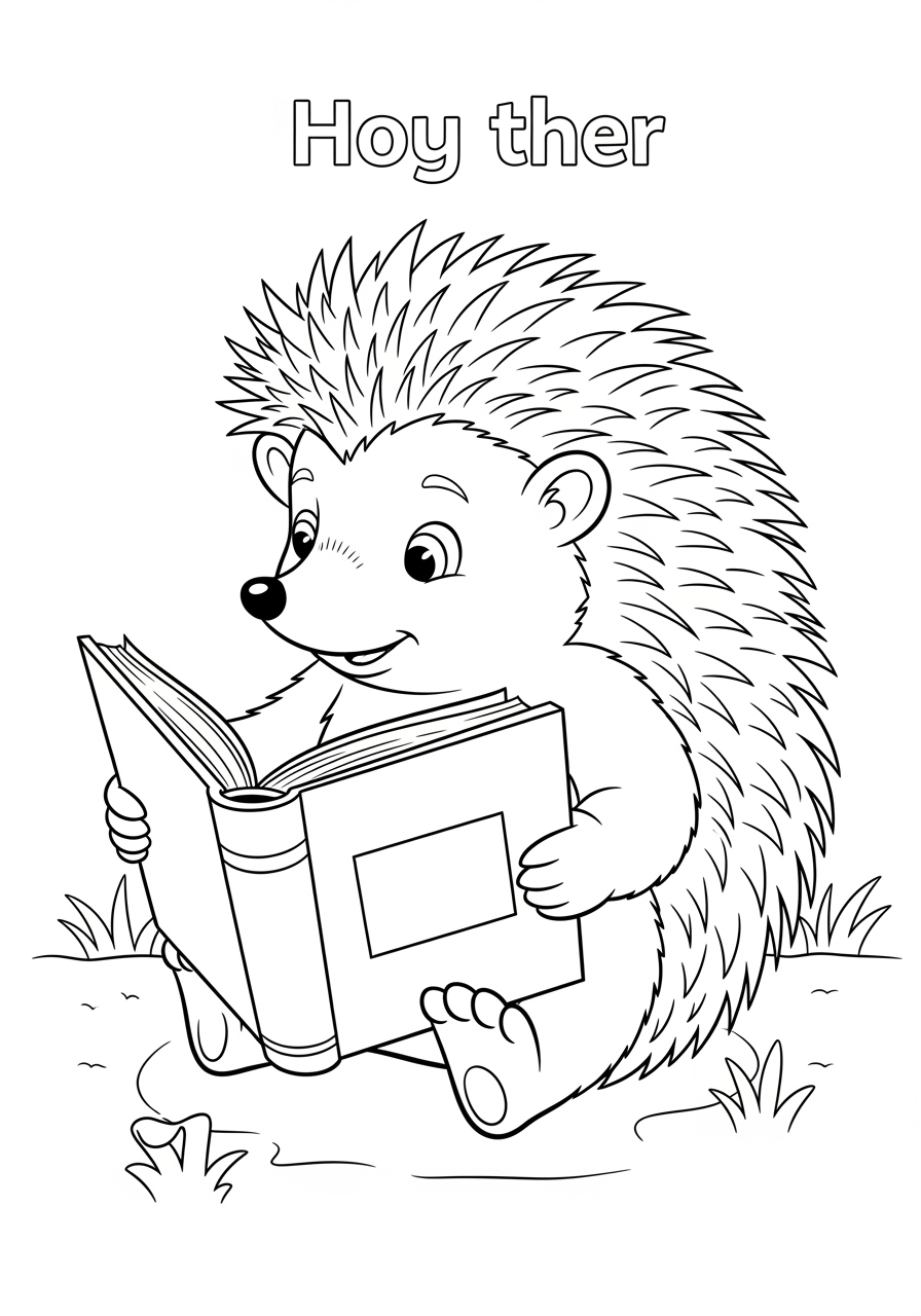 Desenho de Ouriço Lendo um Livro para colorir