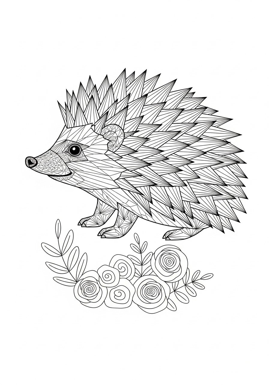 Desenho de Ouriço Estilizado com Flores para colorir