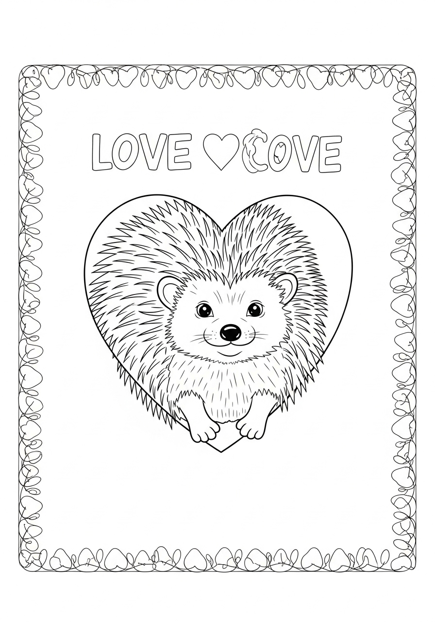 Desenho de Ouriço Fofo em Coração para colorir