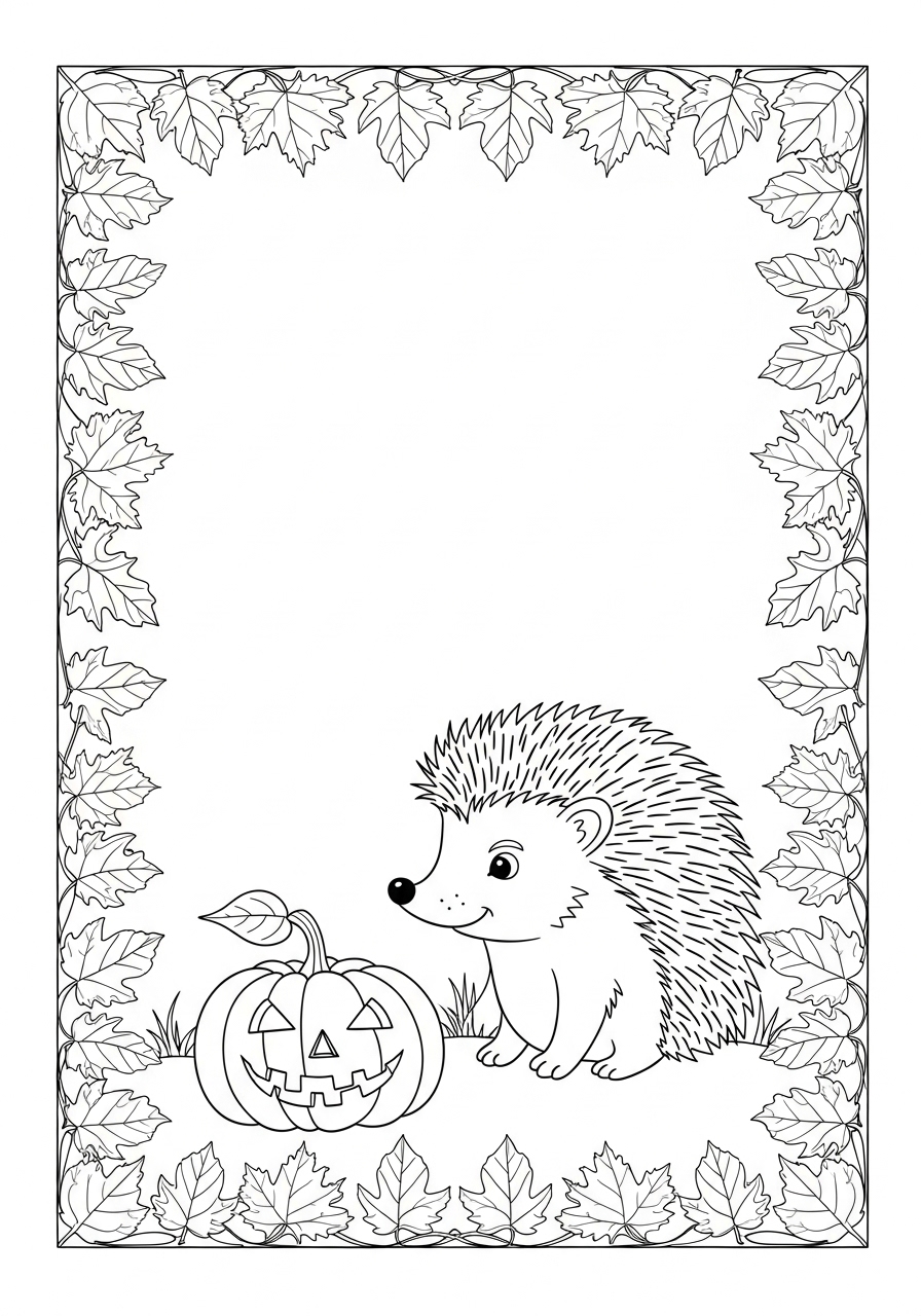 Desenho de Ouriço com Abóbora para colorir