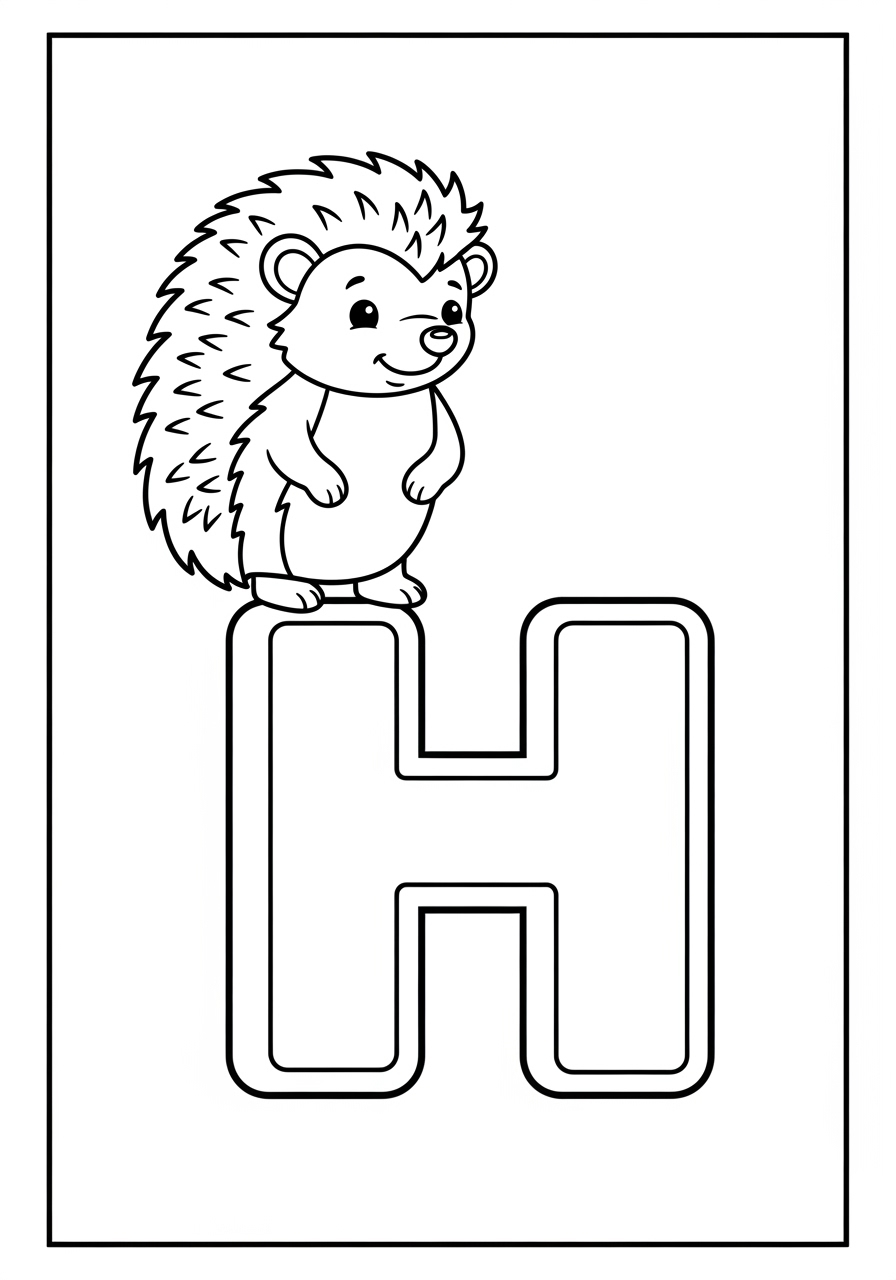 Desenho de Ouriço em cima da letra H para colorir