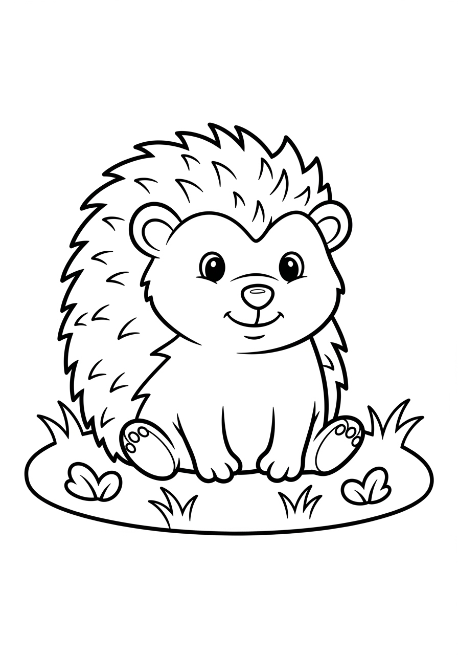 Desenho de Ouriço Fofo em Grama para colorir