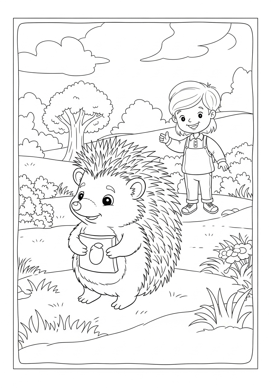 Desenho de Ouriço e Menina Fofa para colorir