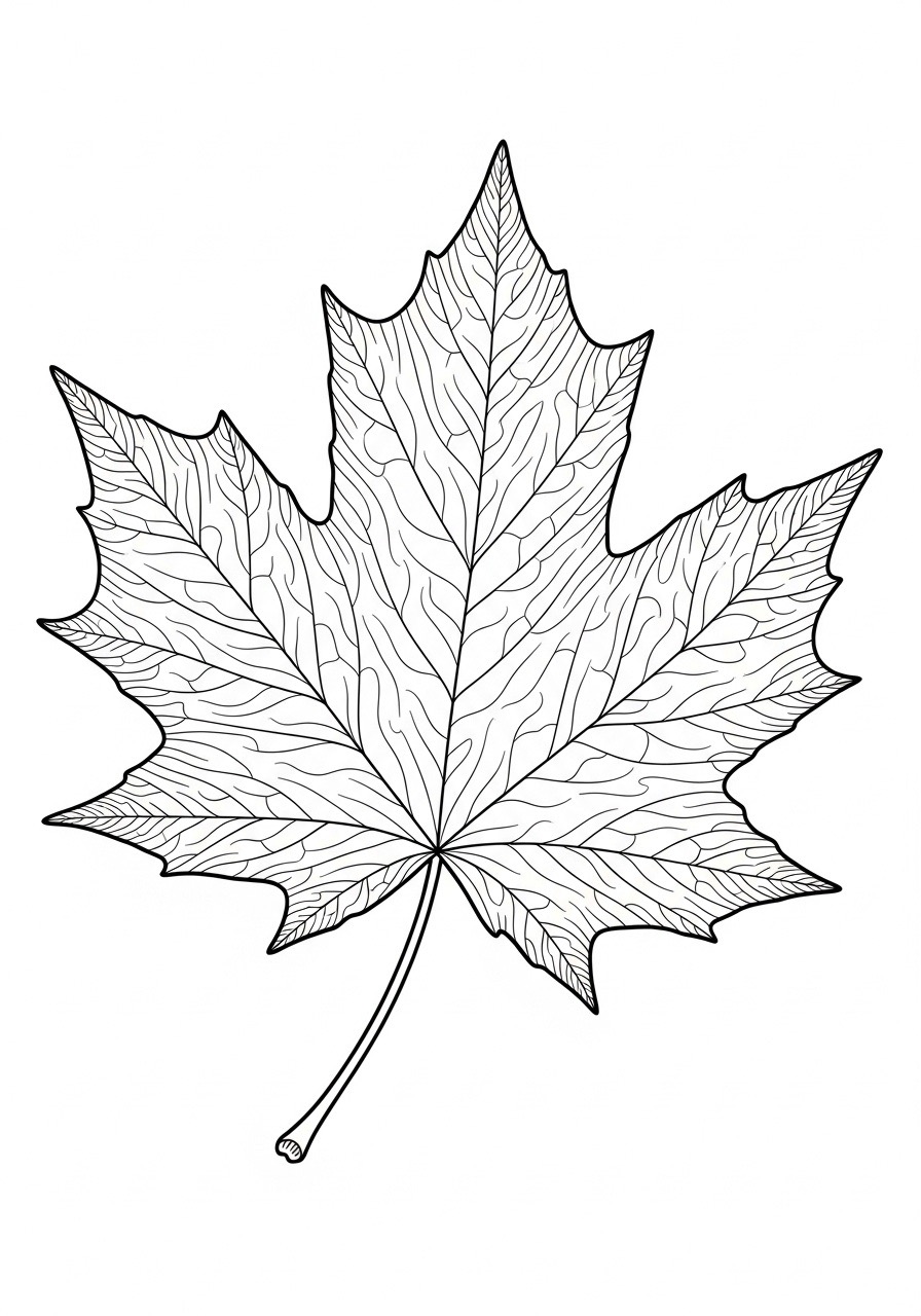 Desenho de uma folha de outono detalhada para colorir